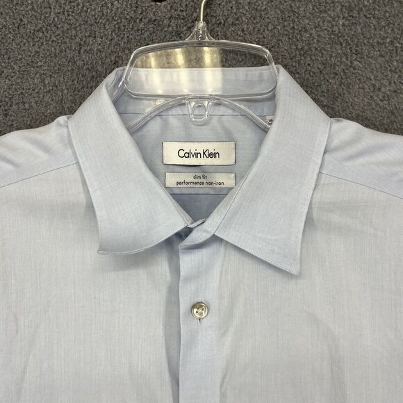 Calvin Klein Shirt Mens 16.5 34/35 Blue Slim Fit Performance Non-Iron Dress - Picture 3 of 14